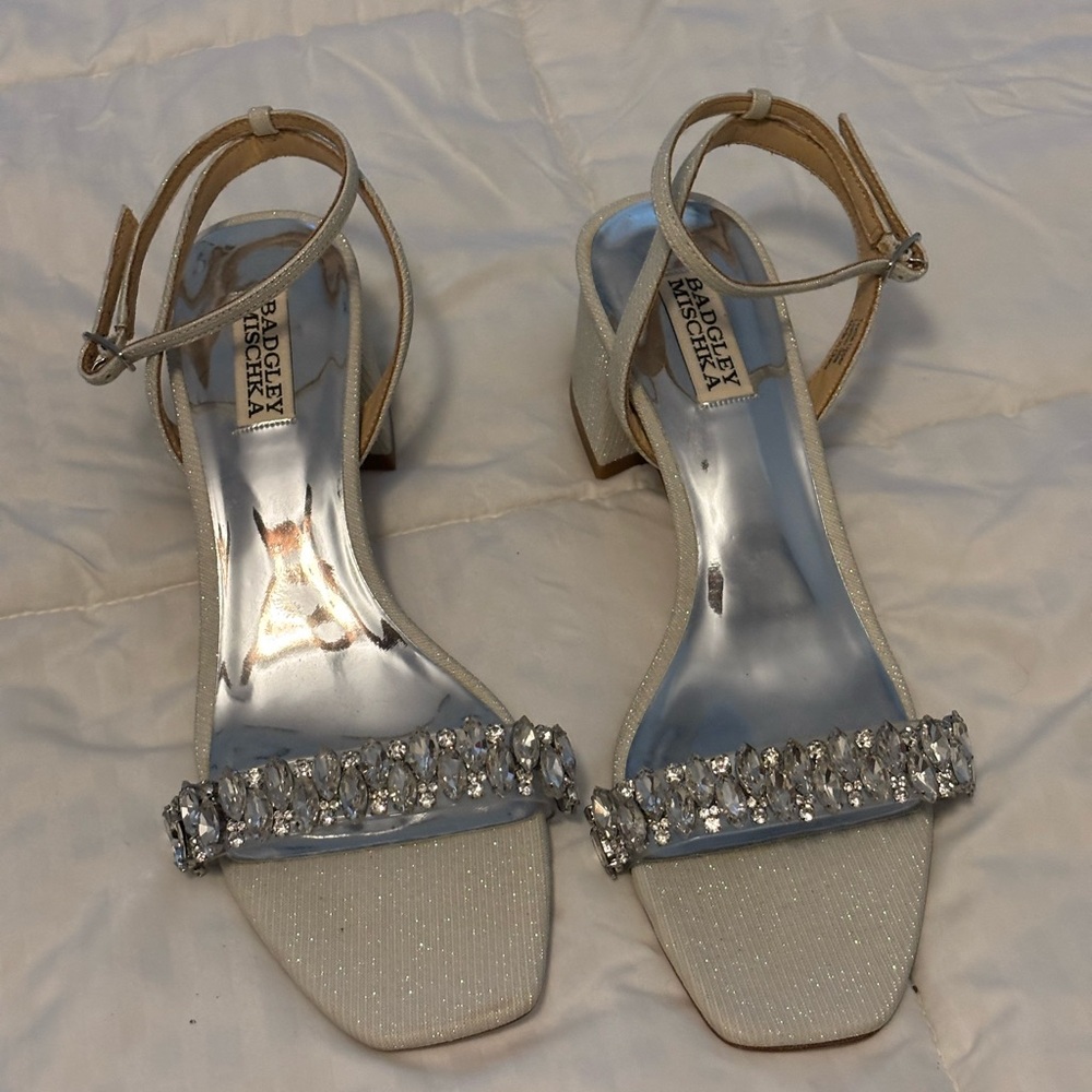 Badgley Mischka silver Ankle Strap Heels